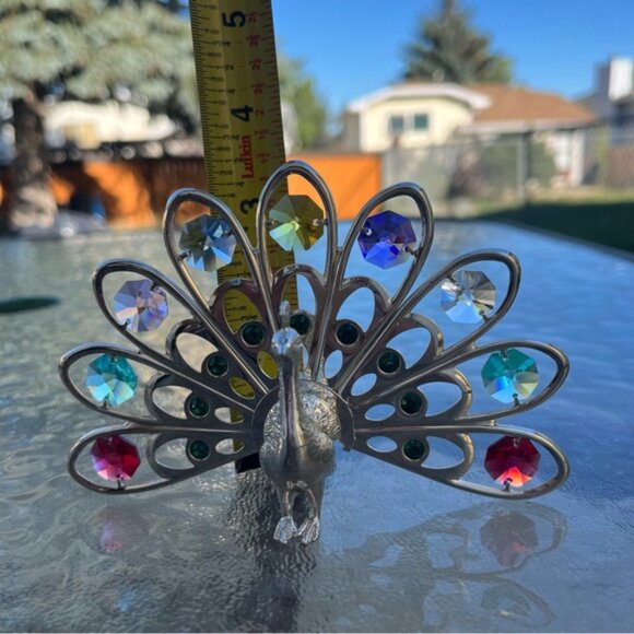 Silver Plated Peacock Figurine With Multicolored Swarovski Crystals Ornament - Picture 9 of 10